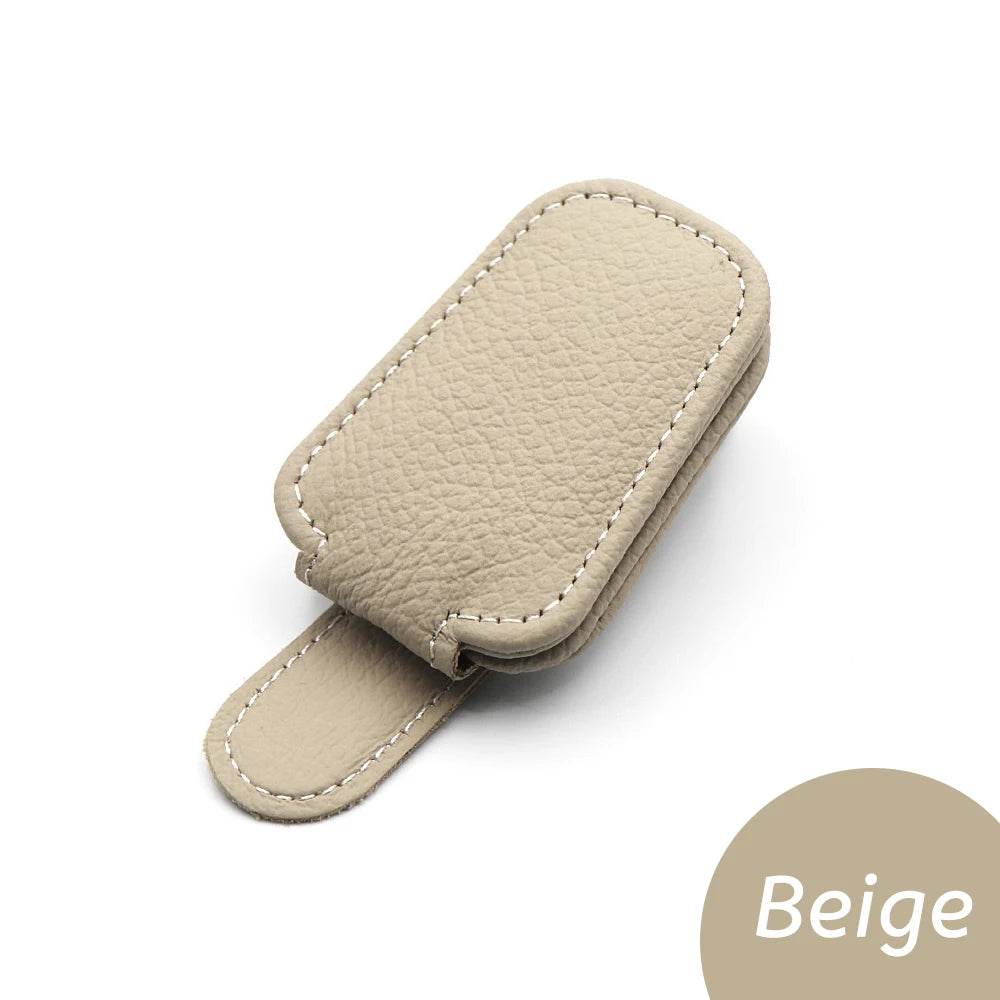 Universal Car Sunglasses Holder & Card Clip – Sun Visor Mount with Pen Case & Ticket Organizer - Beige