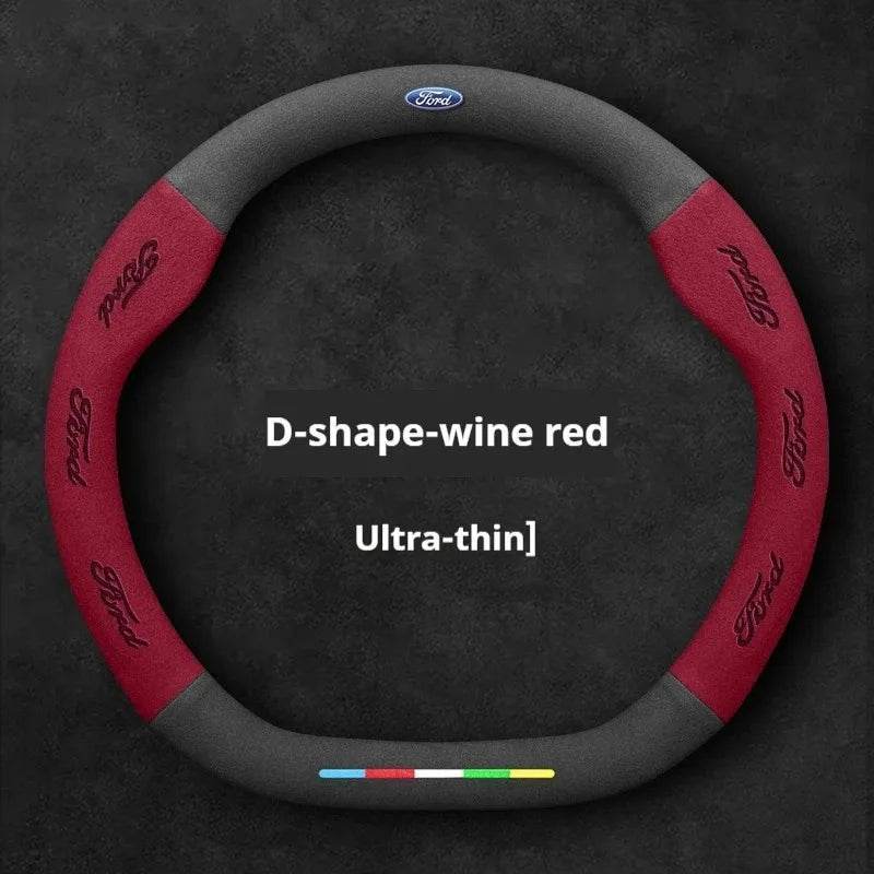 Ford Suede Steering Wheel Cover - D Red
