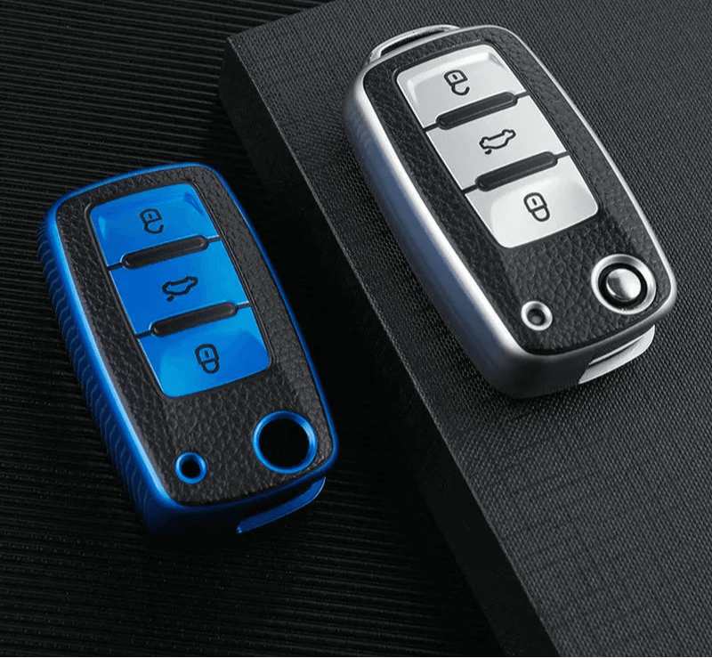 Volkswagen Leather Car Key Case – Full Cover - Gold White