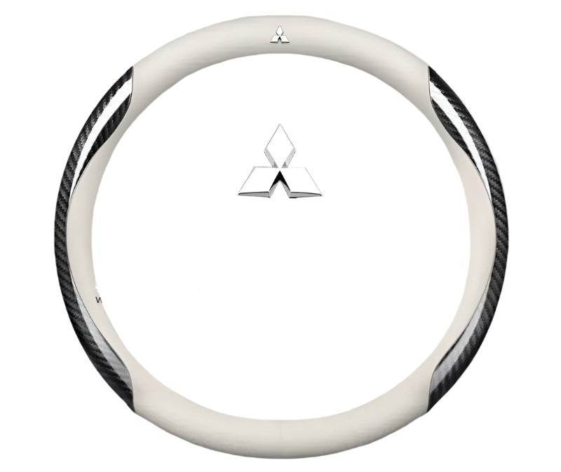 Mitsubishi Carbon Fiber Steering Wheel Cover– Pajero Sport, Outlander, ASX, Lancer, Eclipse, RALLIART, Colt, L200, Galant - Carbon FIber white