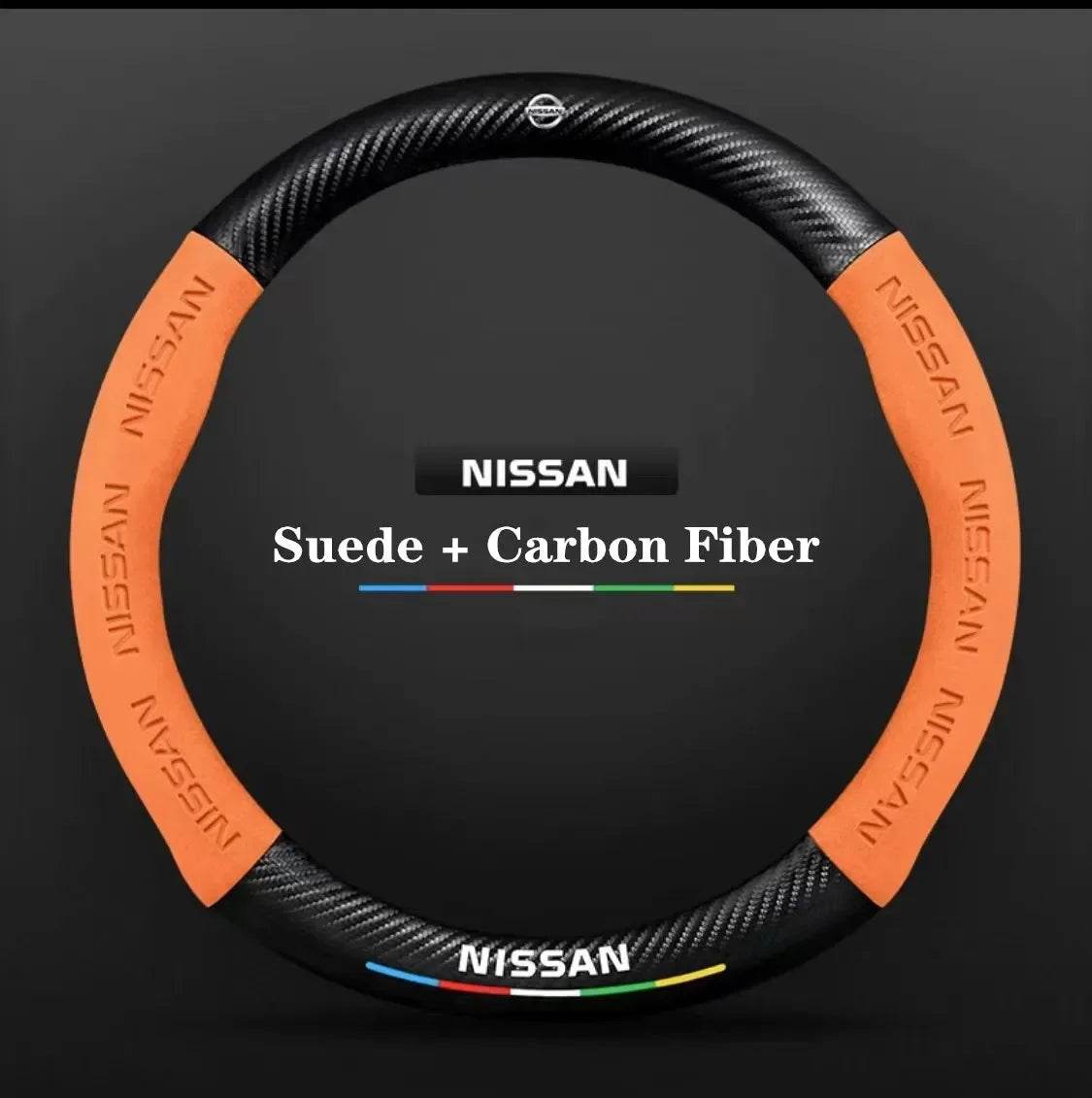 Nissan Carbon Fiber Suede Steering Wheel Cover - O Style Orange