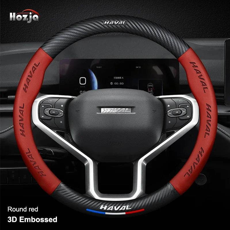 Haval Carbon Fiber Leather Steering Wheel Cover - Type D Red