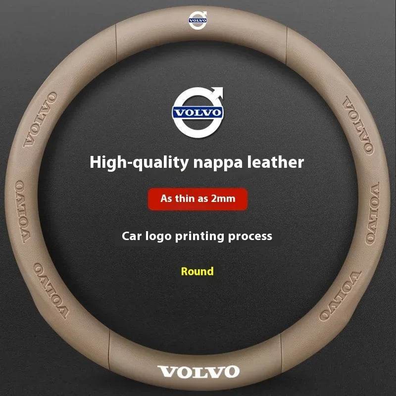Volvo Carbon Fiber Leather Steering Wheel Cover - Leather Beige