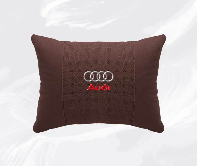 Suede Car Neck Pillow & Lumbar Support for Audi A3 A4 A5 A6 A7 A8 Q2 Q3 Q5 Q7 Q8 TT SQ5 Spine Protection - headrest 1pc brown