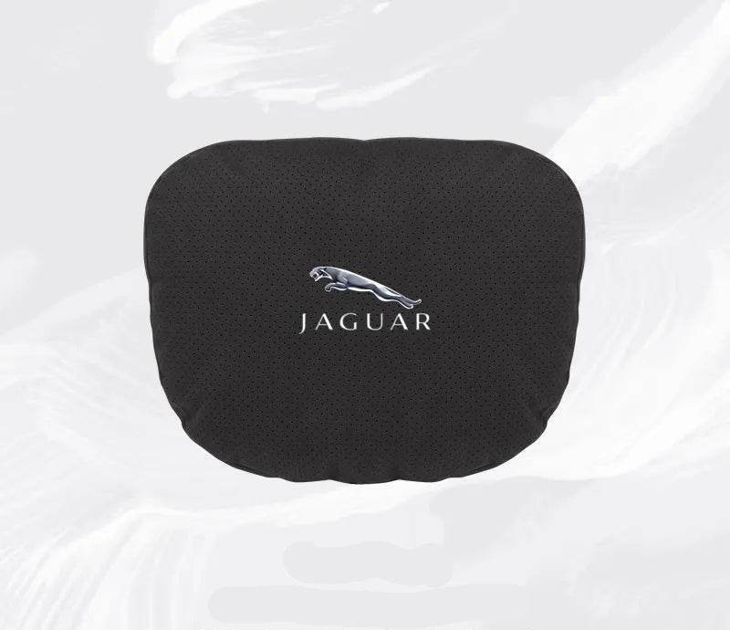 Breathable Suede Car Neck Pillow for Jaguar XE, XJ, XF, E-Pace, XJL & More - headrest 1pc black