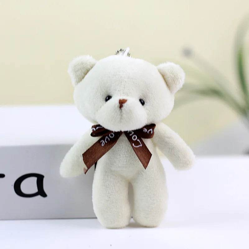 Mini Teddy Bear Plush Keychain – Soft Stuffed Doll Pendant - WHITE