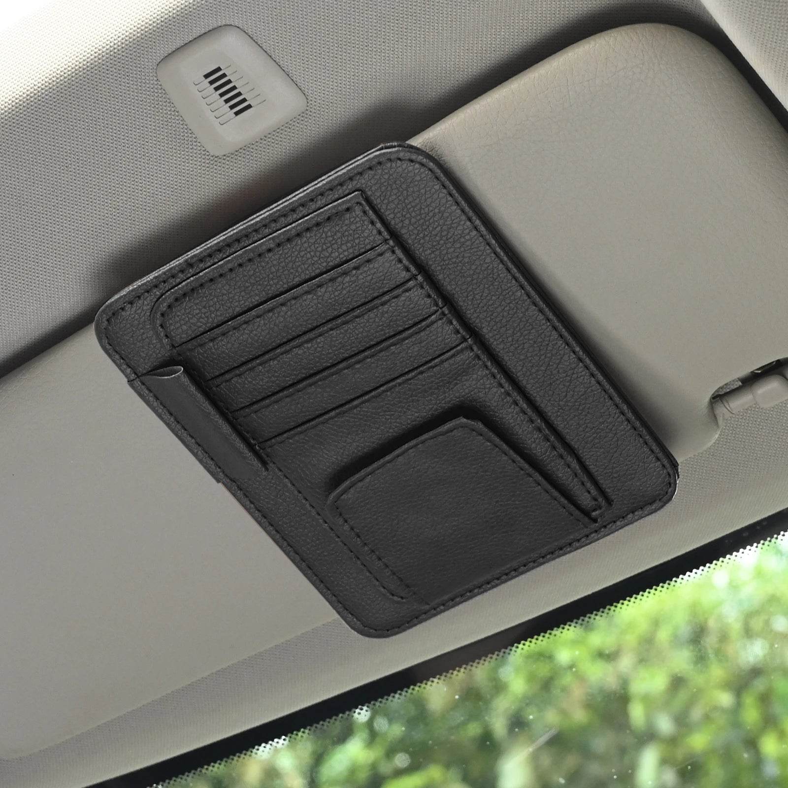 Multi-Pocket Car Visor Organizer – for Cards, Glasses & Essentials - Black