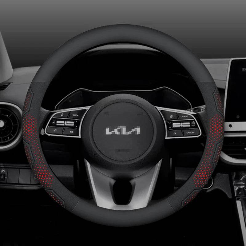 Kia Carbon Fiber Suede Steering Wheel Cover - O Leather Red
