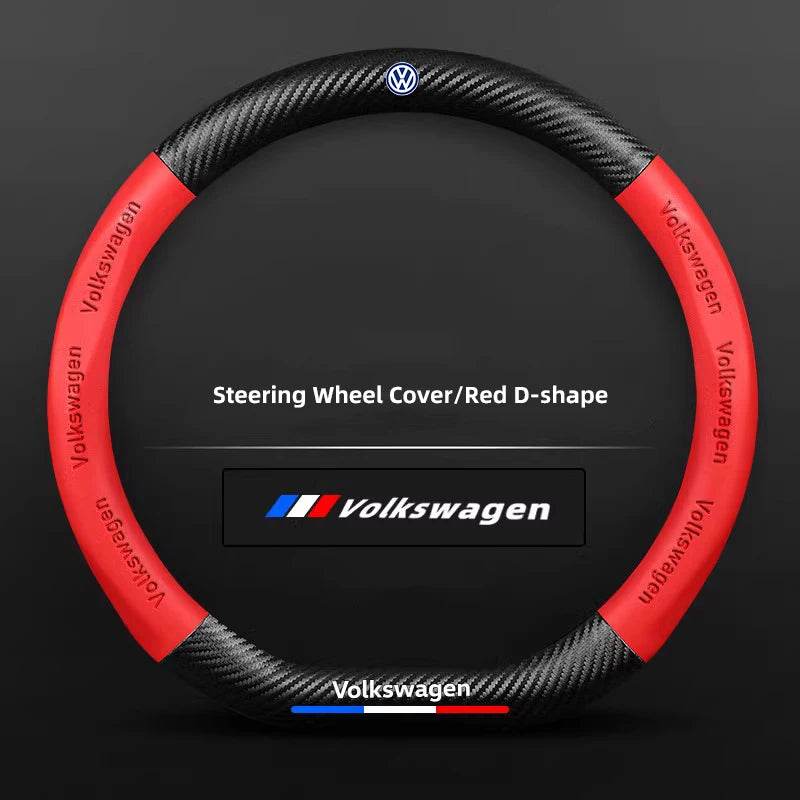 Volkswagen Carbon Fiber Steering Wheel Cover for – Golf, GTI, Passat, Tiguan, Touareg & More - Carbon red - DX