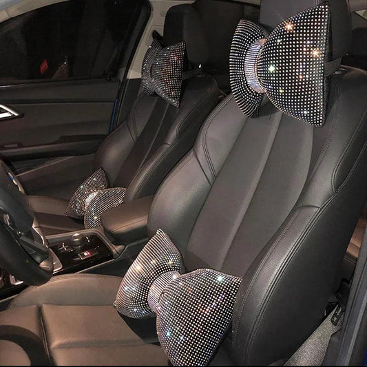 Diamond Crystal Bowknot Car Lumbar Pillow Rhinestone Support Women
