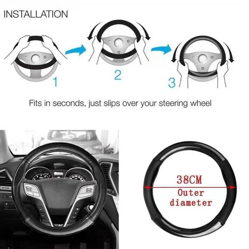 Changan Carbon Fiber Leather Steering Wheel Cover with 3D Logo - Round