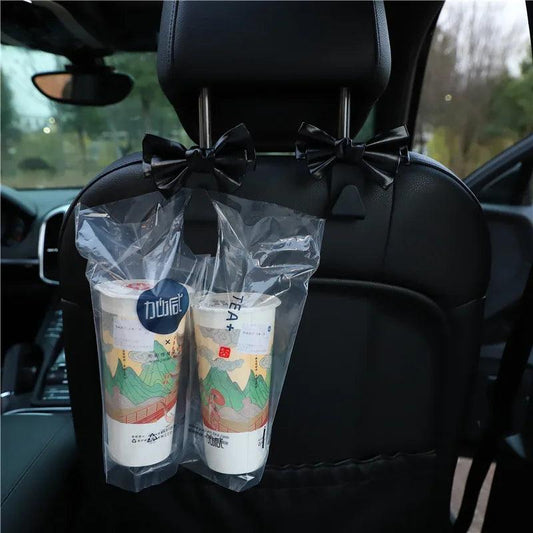 2Pcs PU Leather Car Seat Back Hook Bowknot Purse Bag Holder Clips