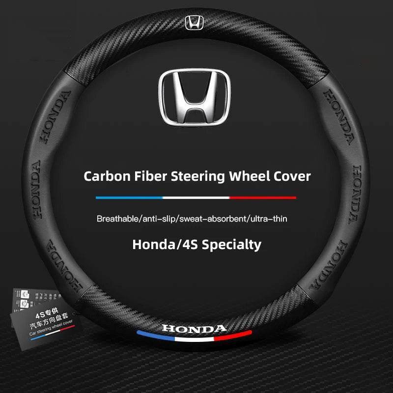 Honda Carbon Fiber Sports Steering Wheel Cover - Carbon Fiber Black