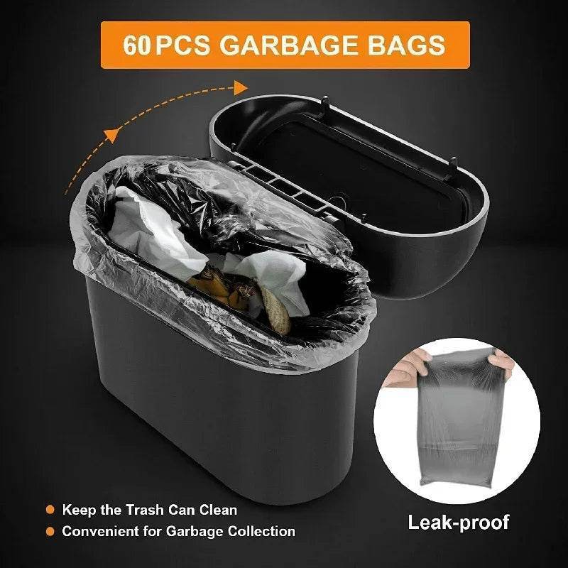 Leak-Proof Car Trash Can with Lid – Includes 60 Garbage Bags - 1pcs garbage bag