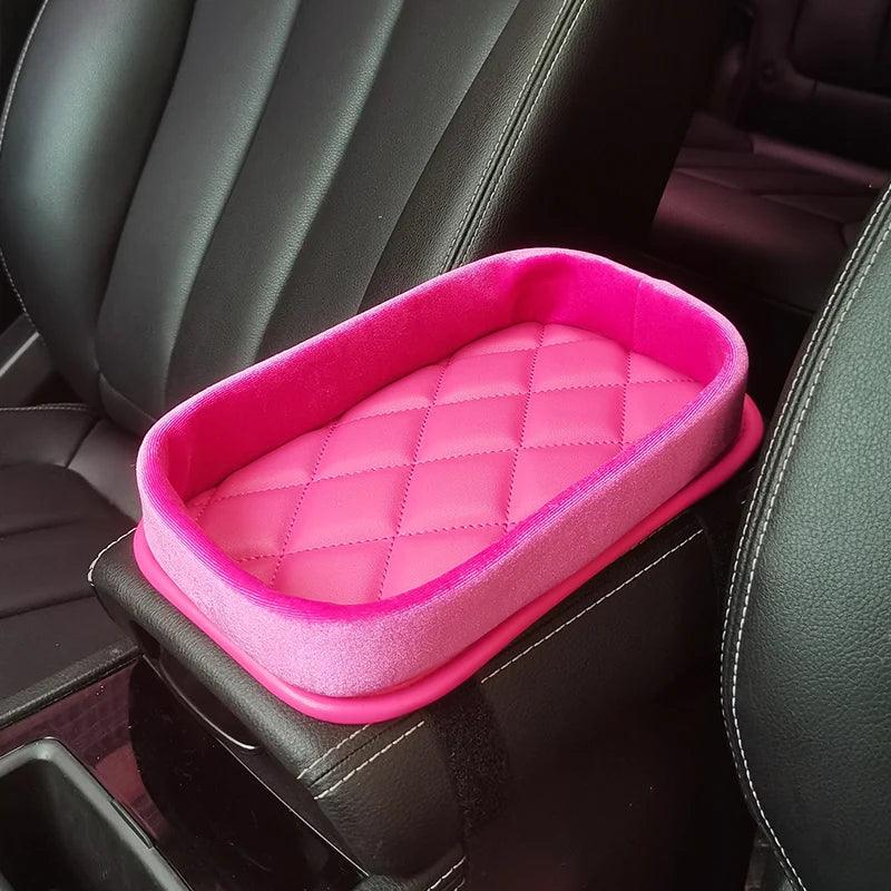 Panda Plush Car Armrest Storage Box Console Organizer Phone Holder - rose
