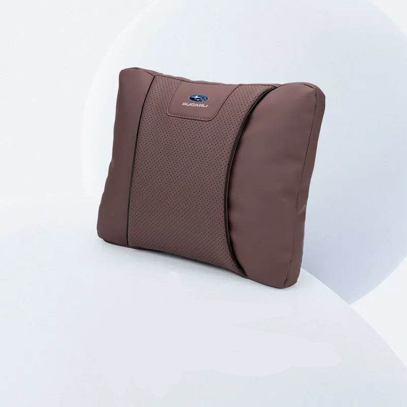 Subaru Leather Car Neck Pillow & Lumbar Support - lumbar brown