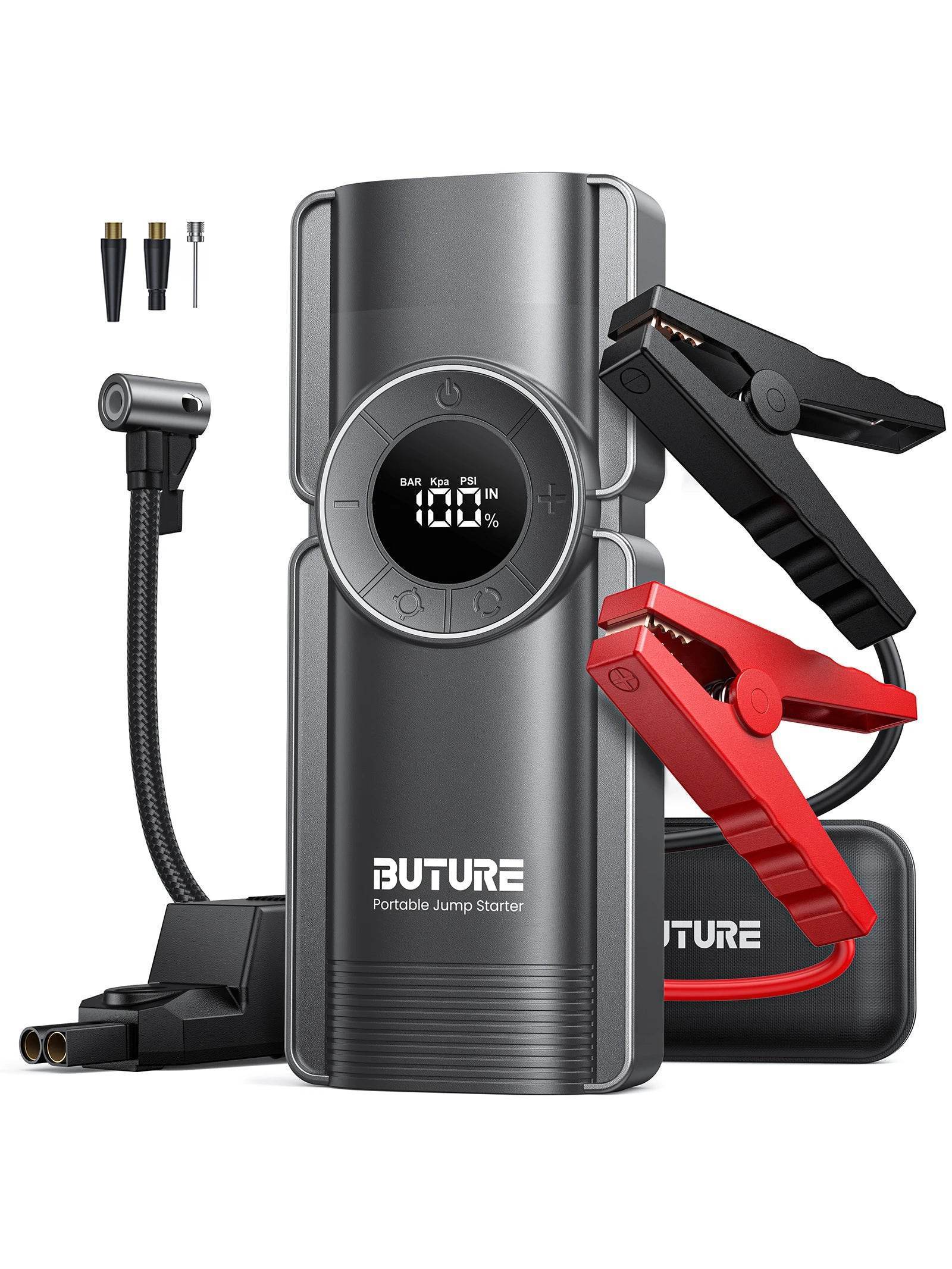 Buture 4-in-1 2500A Car Jump Starter – 150PSI Air Compressor, 20000mAh Power Bank, Digital Tire Inflator -