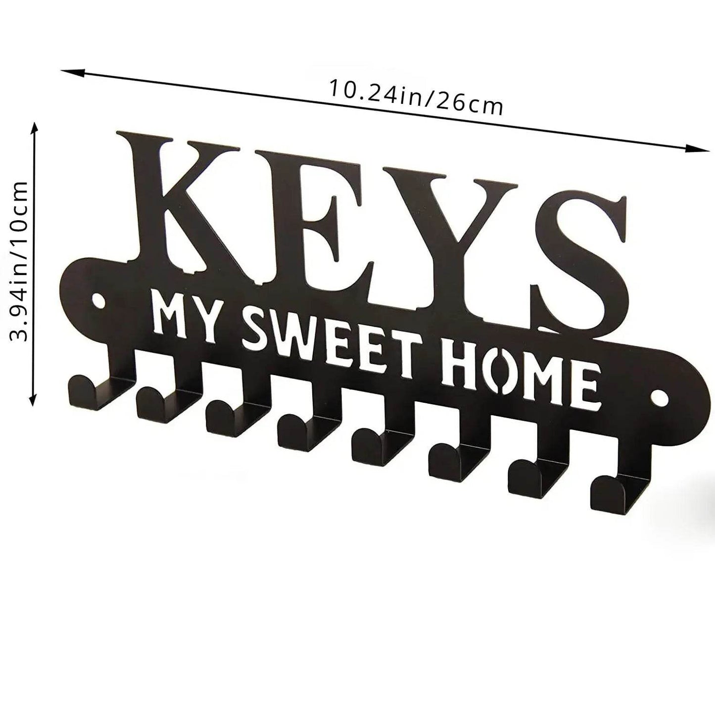 Black Metal Wall Key Holder – WELCOME Design with 8 Hooks - F