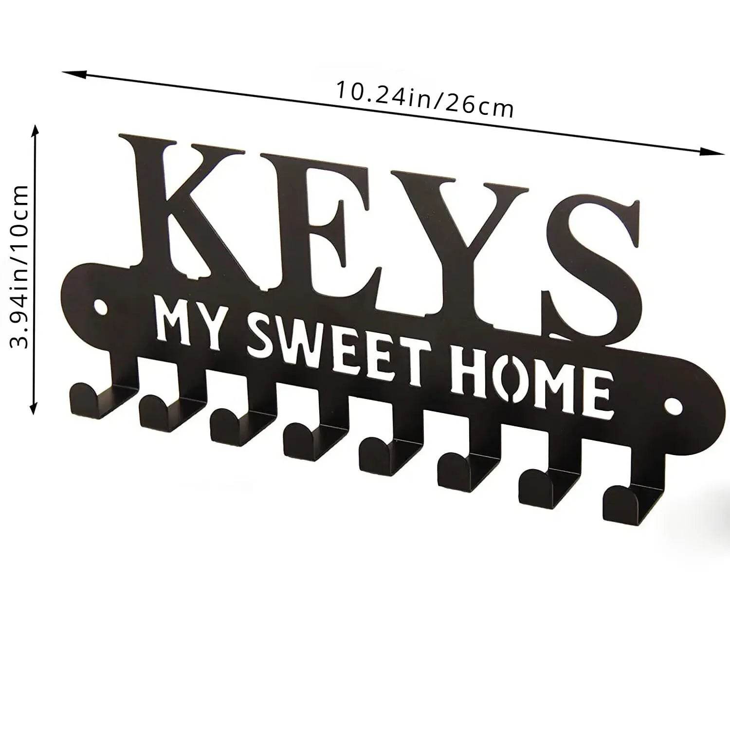 Black Metal Wall Key Holder – WELCOME Design with 8 Hooks - F