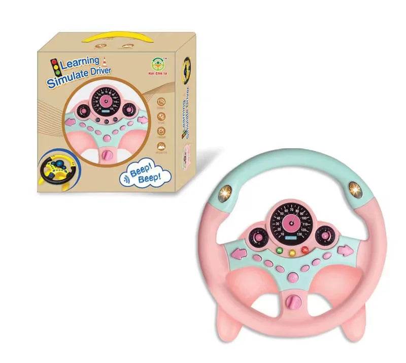 Steering Wheel Toy – Interactive Light & Sound Driving Simulation Toy - Pink