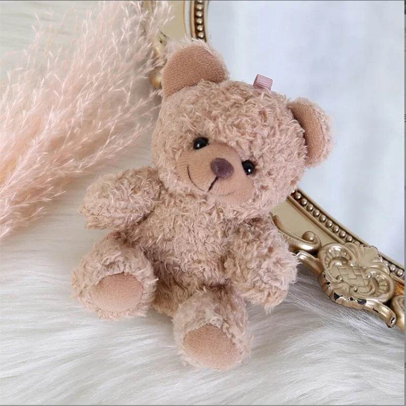 Mini Plush Teddy Bear Pendant – Curly Sitting Doll - Brown