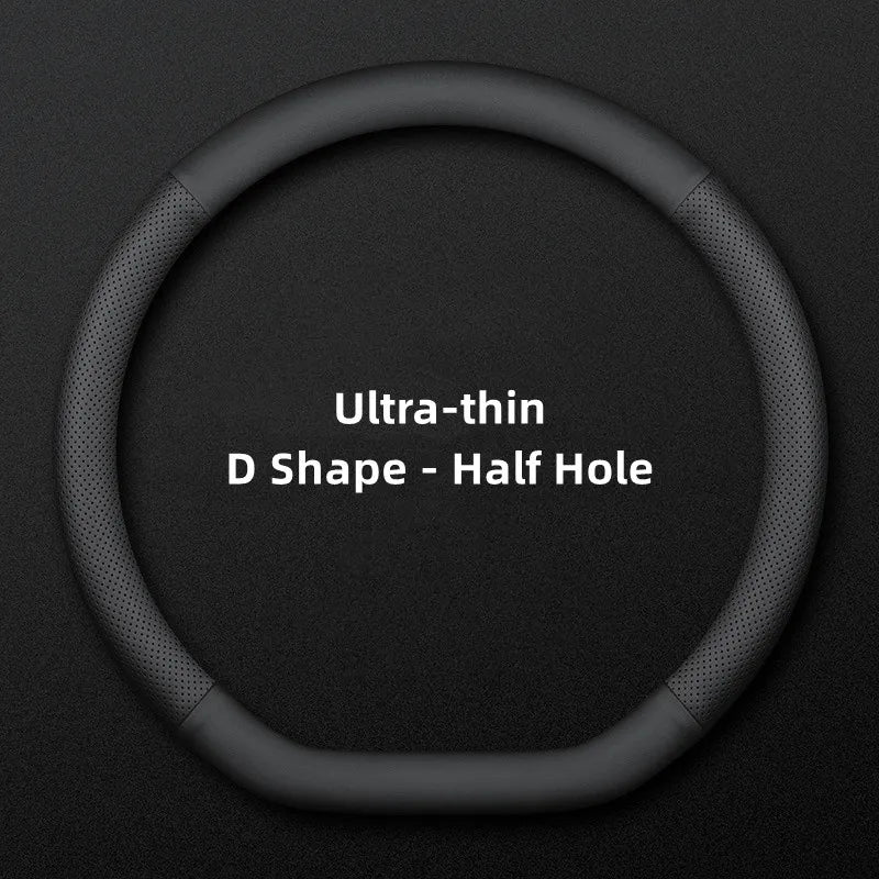 Ultra-Thin Leather Universal Steering Wheel Cover - D Shape / Half Perforated