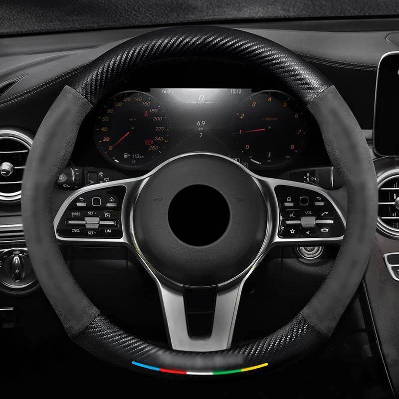 Mercedes Benz Carbon Fiber Leather Car Steering Wheel Cover -