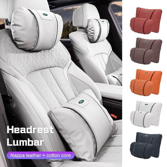 Land Rover Leather Car Neck Pillow & Lumbar Support - headrest white