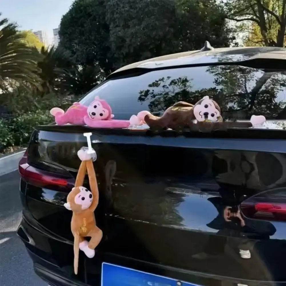 Long Arm Gibbon Monkey Plush Car Pendant – Hanging Stuffed Animal Accessory with Quick Release - A