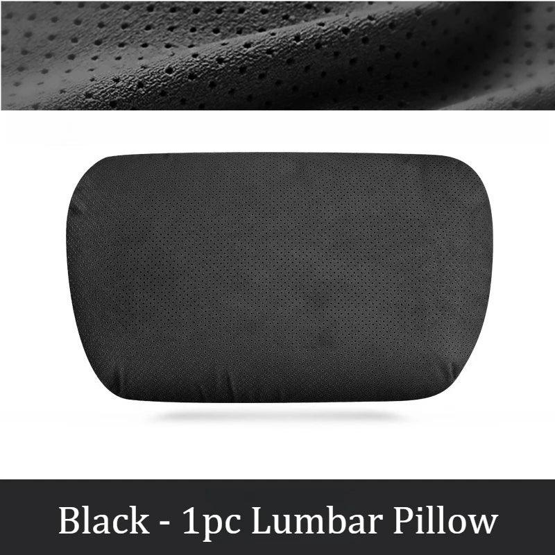Breathable Suede Car Seat Headrest & Lumbar Pillow - Black Lumbar