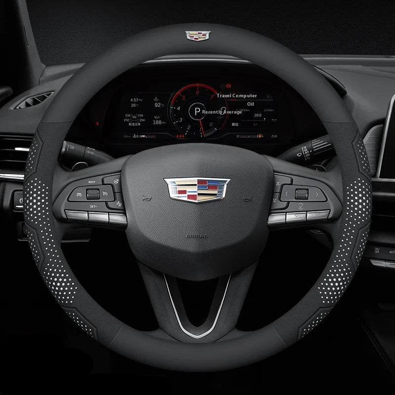 Cadillac Steering Wheel Cover - Leather White