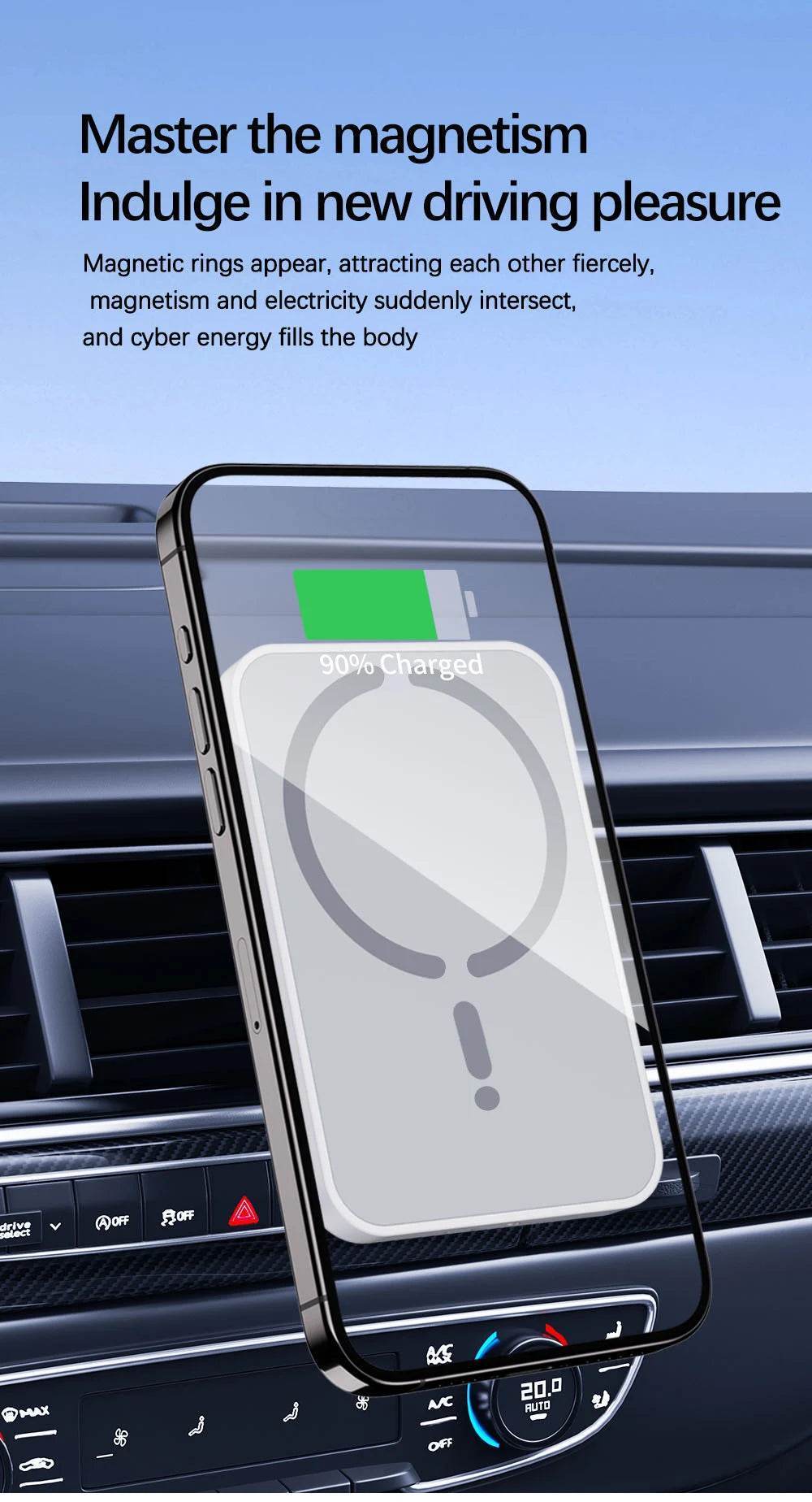 15W MagSafe iPhone Wireless Car Charger – Air Vent Mount - Black