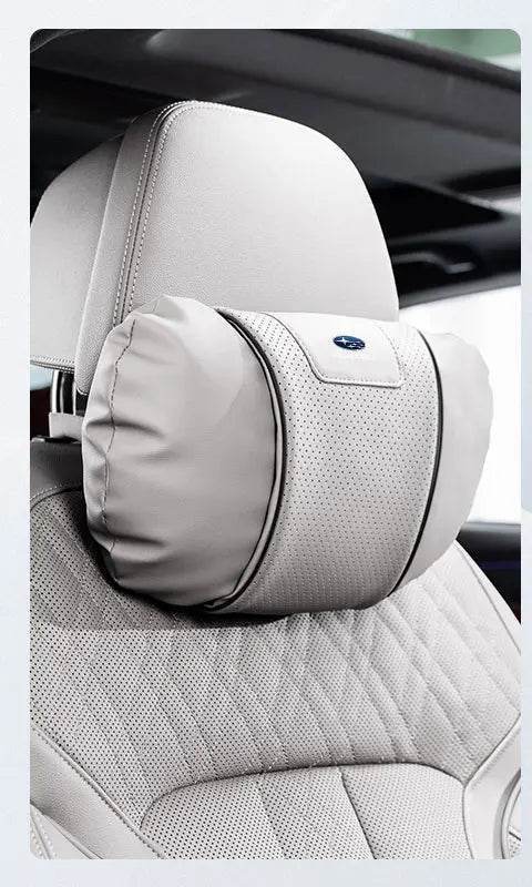 Subaru Leather Car Neck Pillow & Lumbar Support - headrest white