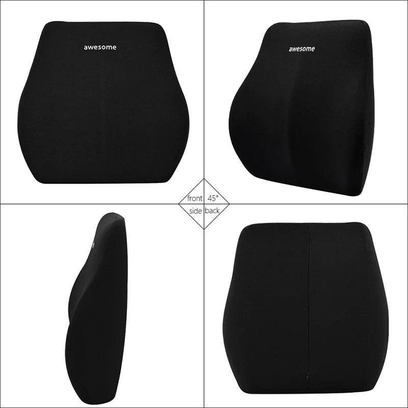 Ergonomic Car Lumbar & Neck Support Pillow Set – Memory Foam Cushion for Back & Headrest - Black Set
