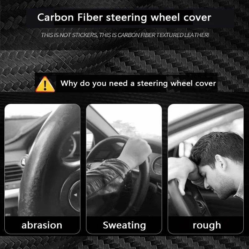 Carbon Fiber Leather Steering Wheel Cover with 3D Logo – Fits CS75 PLUS, CS95, CS35, Alsvin, CS15, CS55, Eado - Round