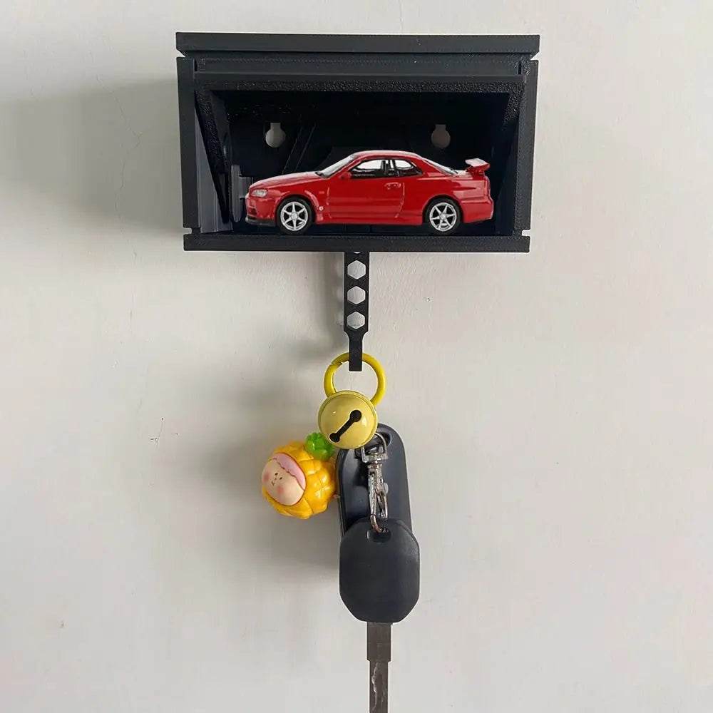 Car Garage Key Holder – Wall Mount Key Rack with Door - Brick Red