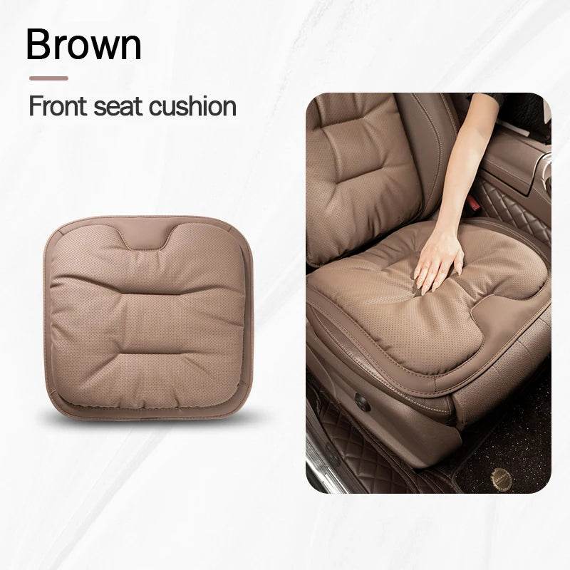 Car Seat Cushion – Leather, Waist Support, Four Seasons Protector - 1PC Brown Seat