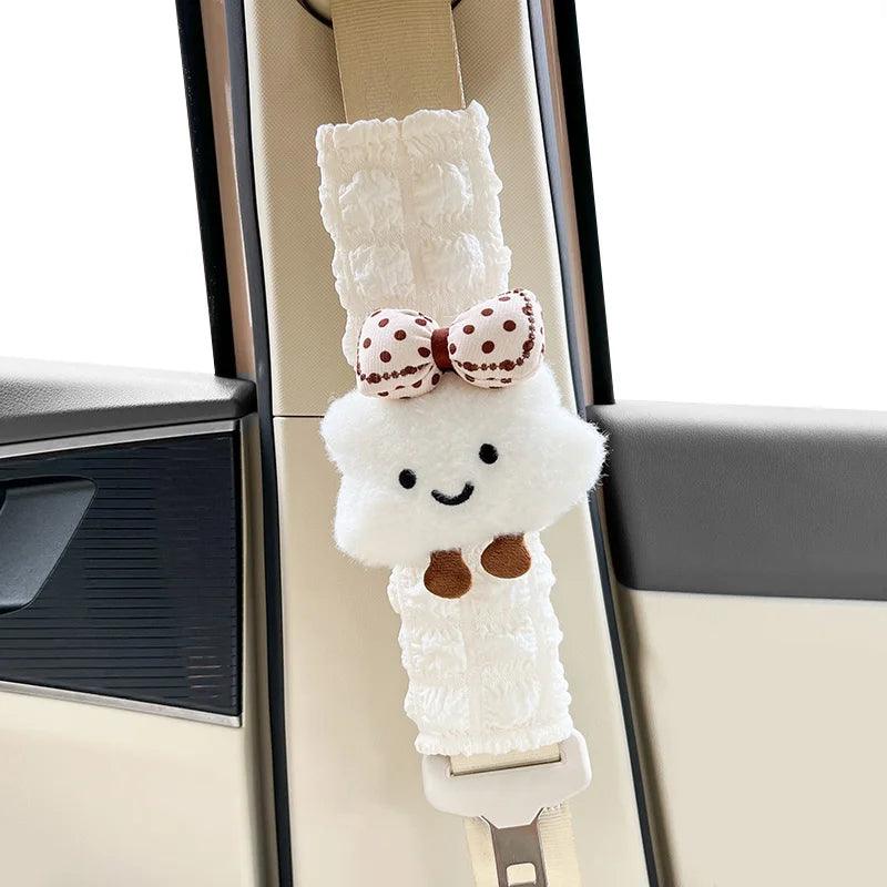 Cute Bow Cloud Car Seat Belt Cover Cushion Safety Shoulder Pad - 1pc white bow