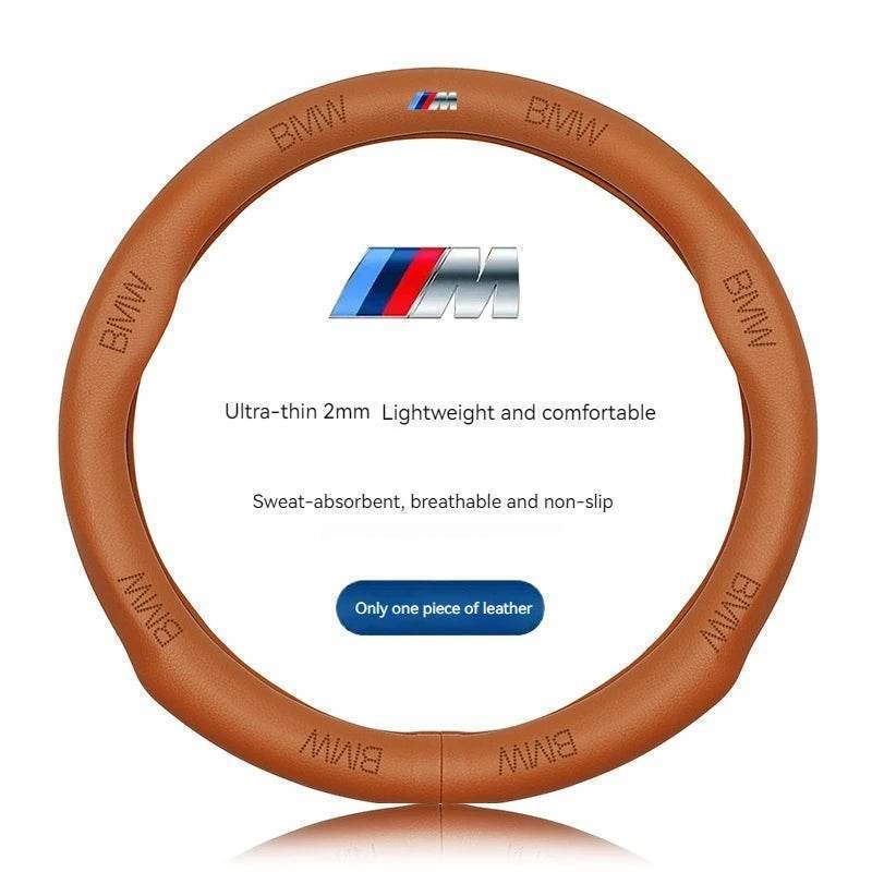 BMW Carbon Fiber Suede Leather Steering Wheel Cover - M Cognac