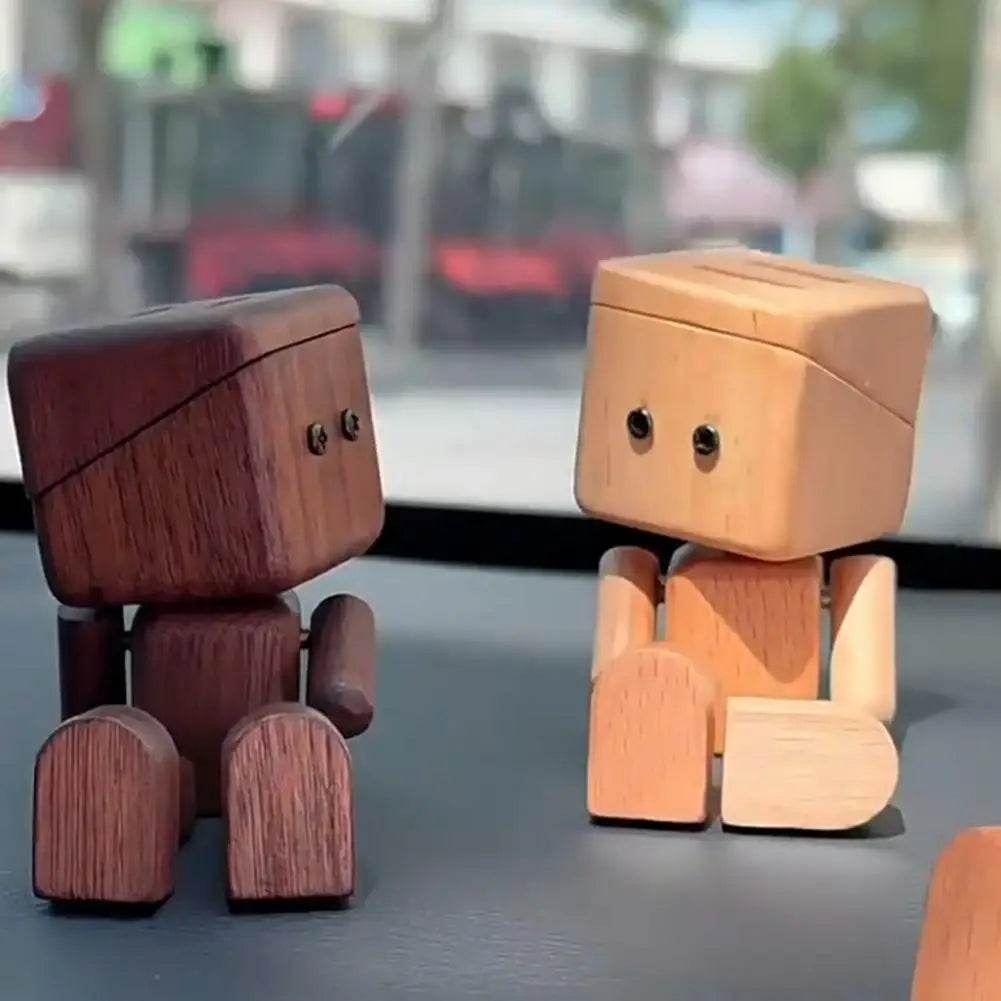 Wooden Leg-Shaking Car Ornament – Cute Robot Fragrance Doll - A