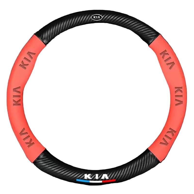 Kia Leather Steering Wheel Cover - red roundness