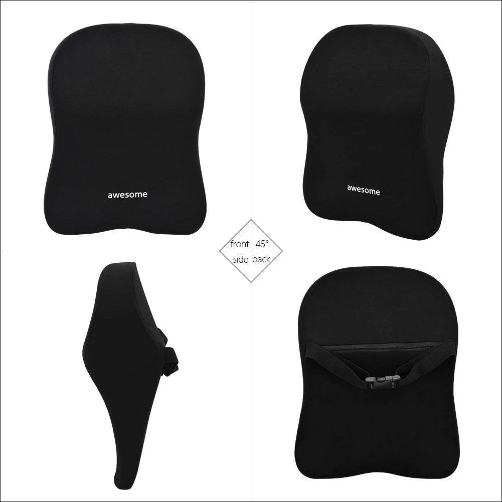 Ergonomic Car Lumbar & Neck Support Pillow Set – Memory Foam Cushion for Back & Headrest - Black Set