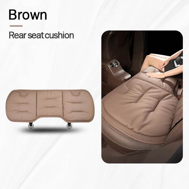 Car Seat Cushion – Leather, Waist Support, Four Seasons Protector - 1PC Brown Rearseat