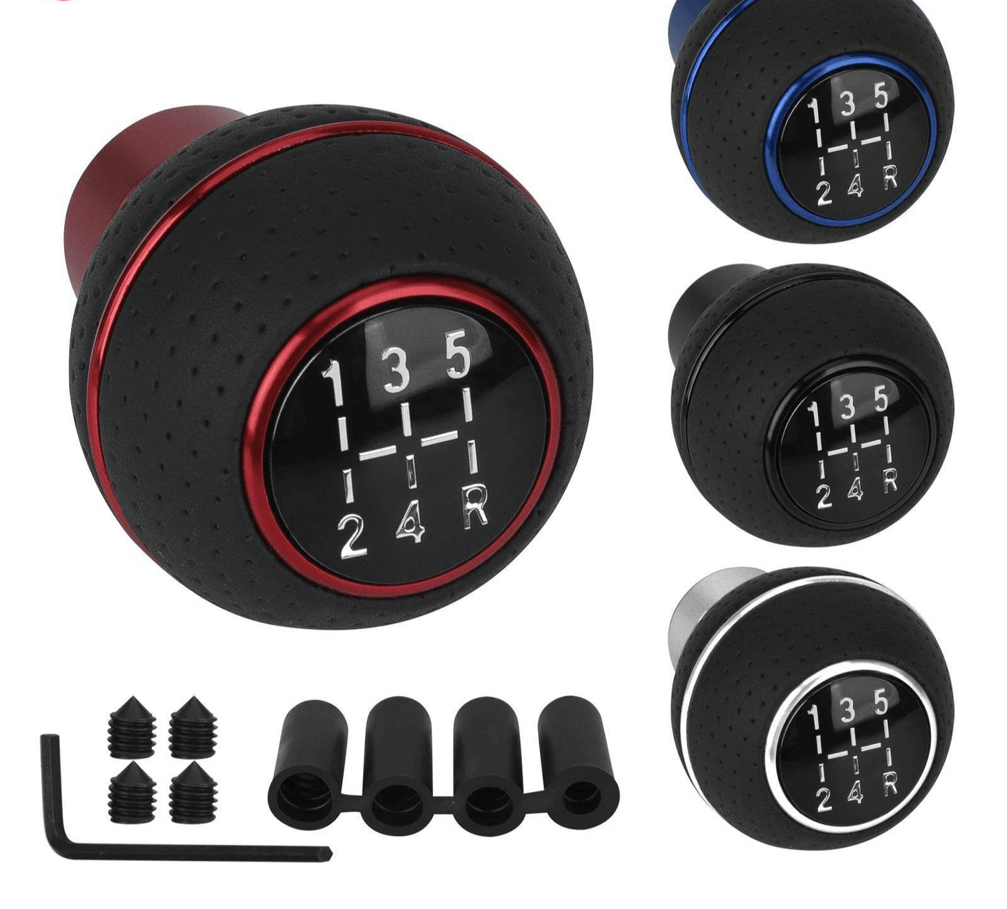 Universal 5-Speed Gear Shift Knob | Leather & Aluminium | M8–M12 Compatible - Black