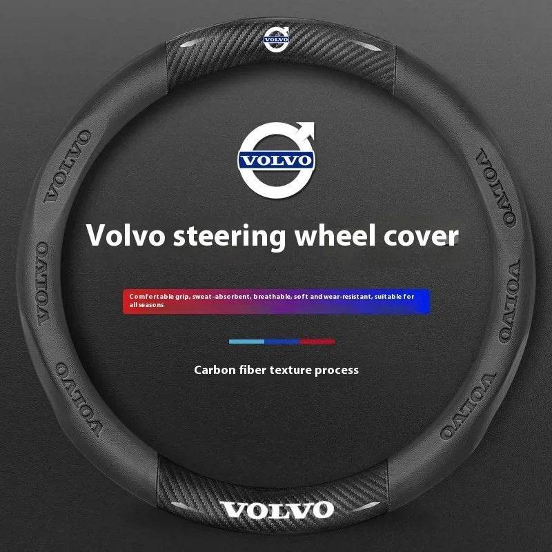 Volvo Carbon Fiber Leather Steering Wheel Cover - Carbon Black