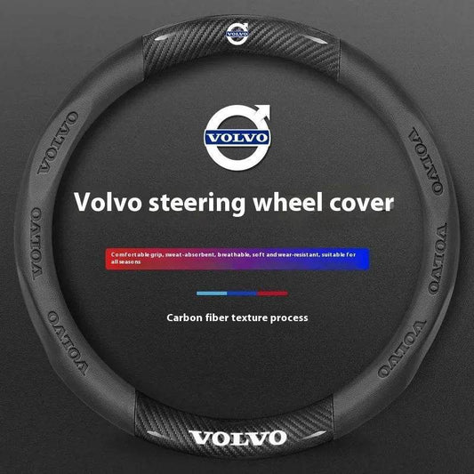 Volvo Carbon Fiber Leather Steering Wheel Cover - Carbon Black