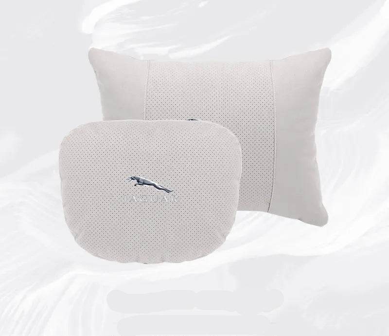 Breathable Suede Car Neck Pillow for Jaguar XE, XJ, XF, E-Pace, XJL & More - headrest 1pc black