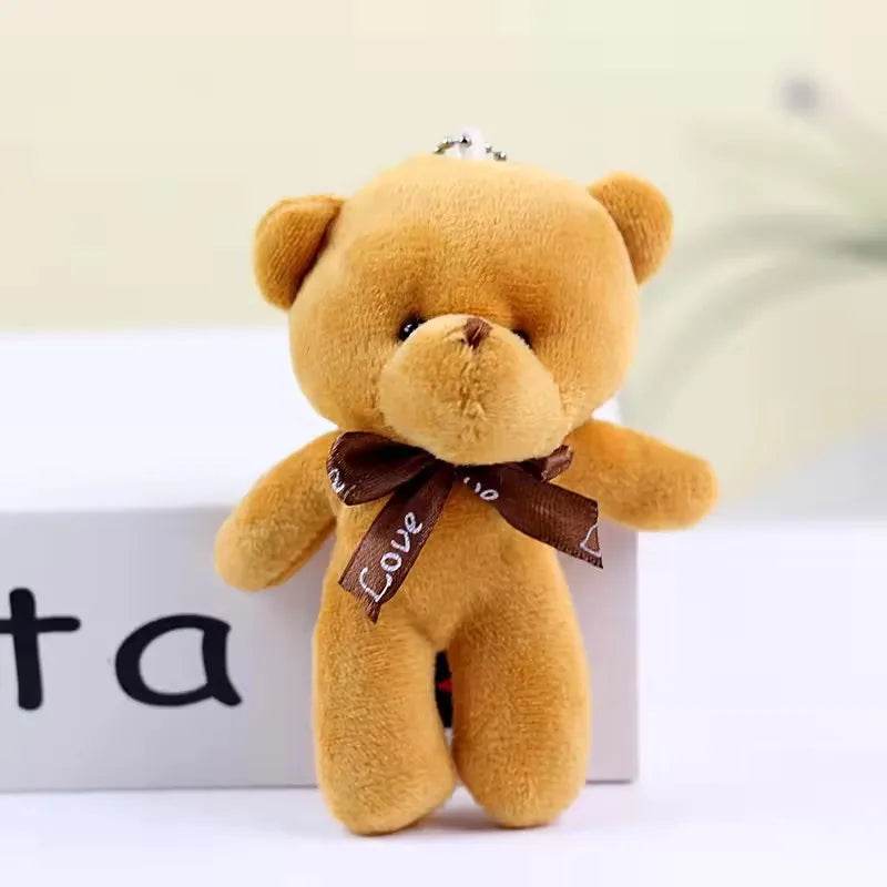 Mini Teddy Bear Plush Keychain – Soft Stuffed Doll Pendant - BROWN