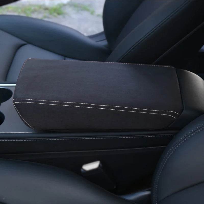 Tesla Model 3 & Model Y Armrest Cover - Suede white thread