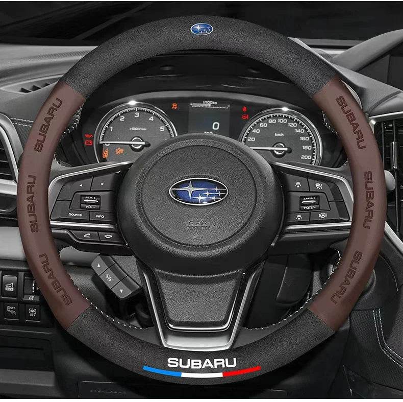 Subaru Steering Wheel Cover | Suede Leather 3D Logo - Red